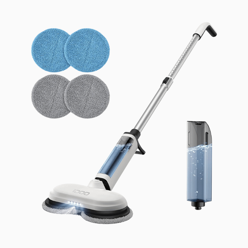 Cordless Electric Mop, Floor Cleaner with LED Headlight & Water Sprayer, Up  to 60 mins Detachable Battery, Dual-Motor Powerful Spin Mop with 300ML