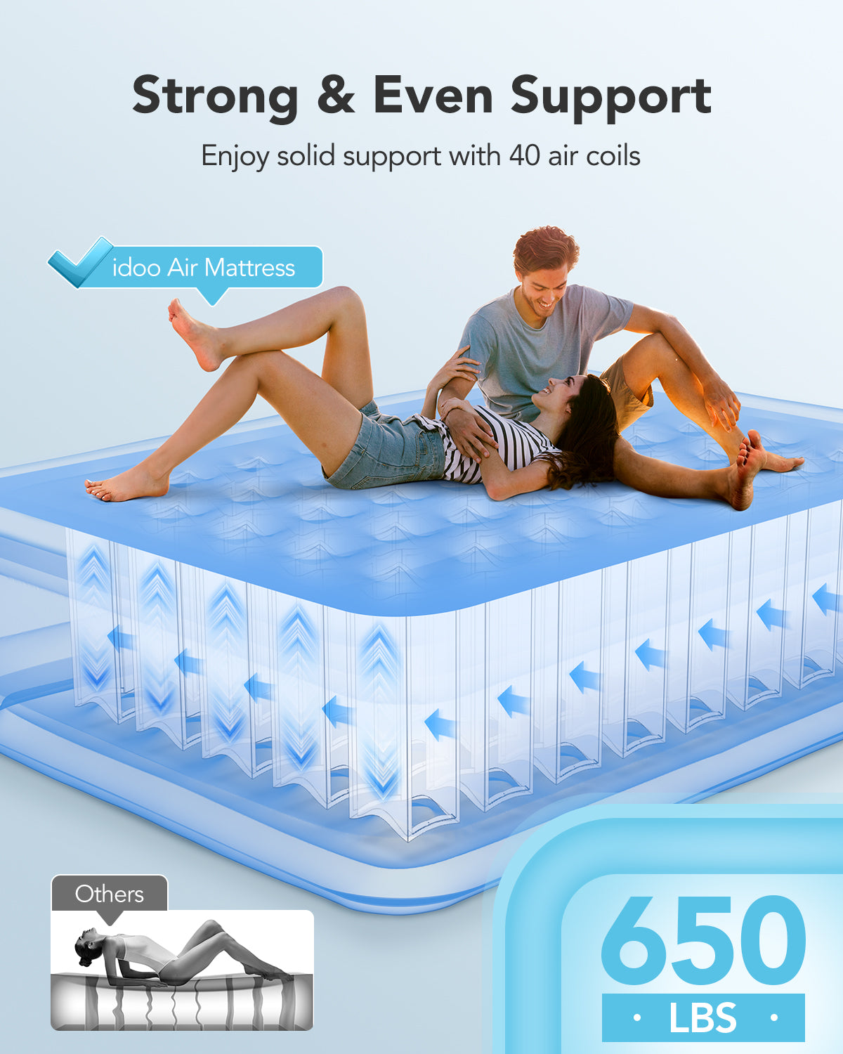 iDOO Air Mattress Queen with Built in Pump, Comfort Blow up Mattress, Portable Inflatable Mattress with Carry Bag for Guests, Home, Camping, Airbed, Colchones Inflables, 650lb Max