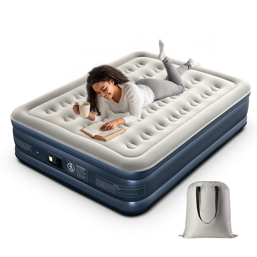 iDOO 18" Full Size Air Mattress, Inflatable Airbed with Built-in Pump